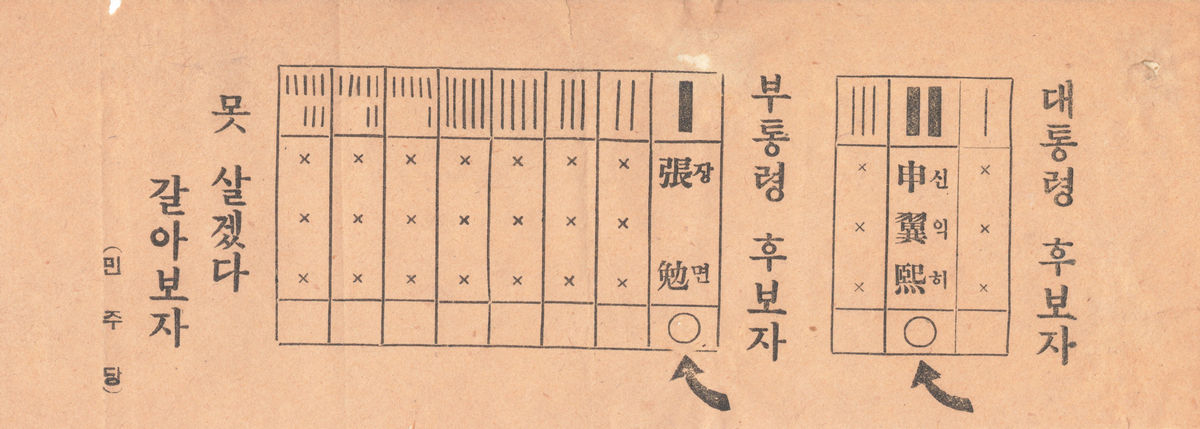 신익희, 장면 투표용지 모형 소형인쇄물