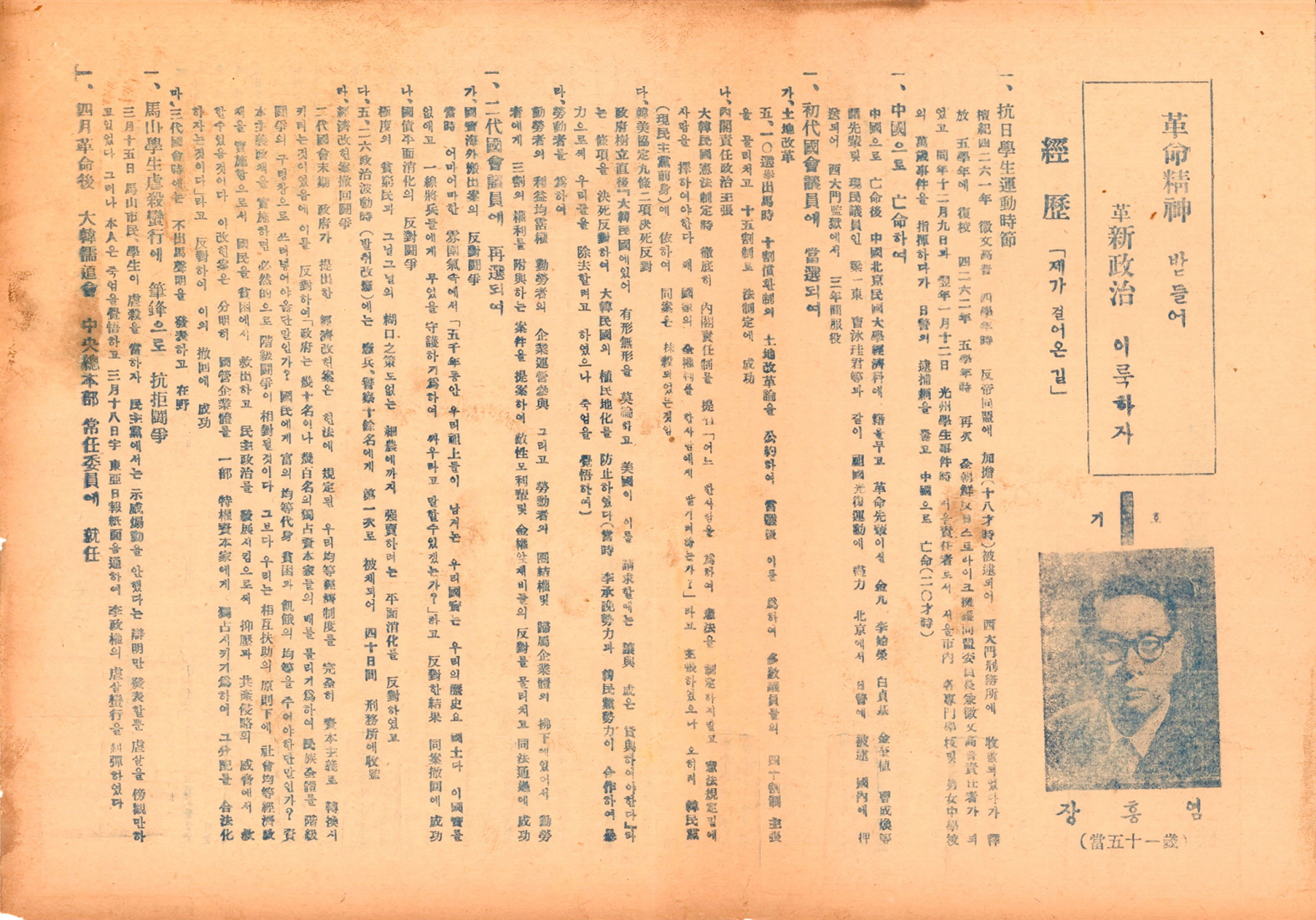 제5대 민의원의원선거 장홍염 후보 선거공보