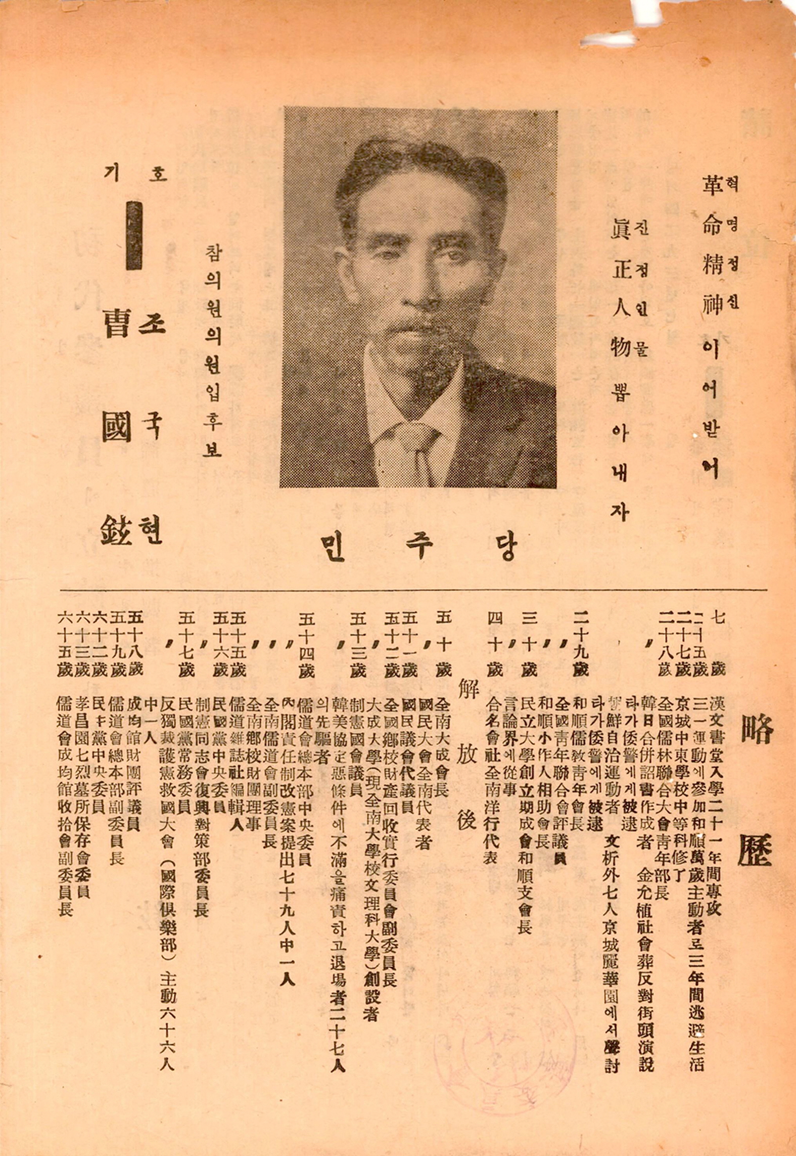 제1대 참의원의원선거 조국현 후보 선거공보